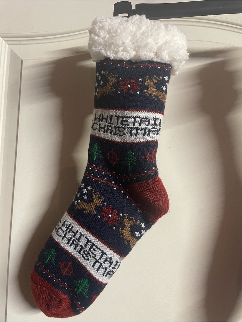 Cozy Holiday Sherpa-Lined Christmas Socks - Navy & Red